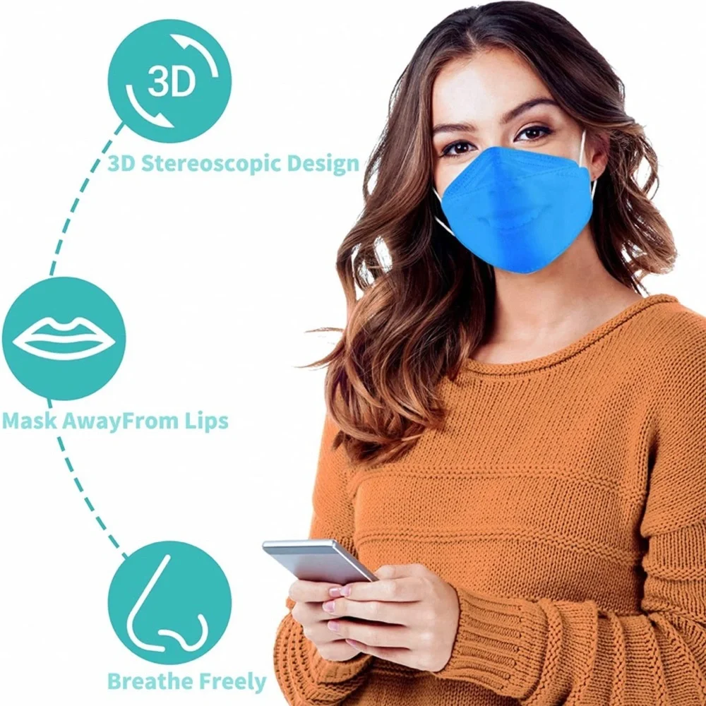 UNISEX 100 PCS (10 Color) Adult Multicolored KF94 Face Masks with Nose Clip